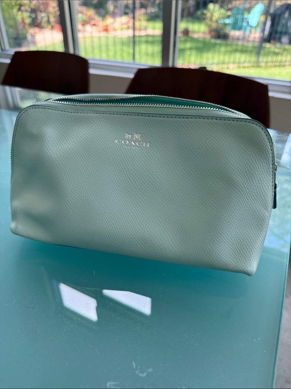 Coach Teal Leather Toiletry Pouch